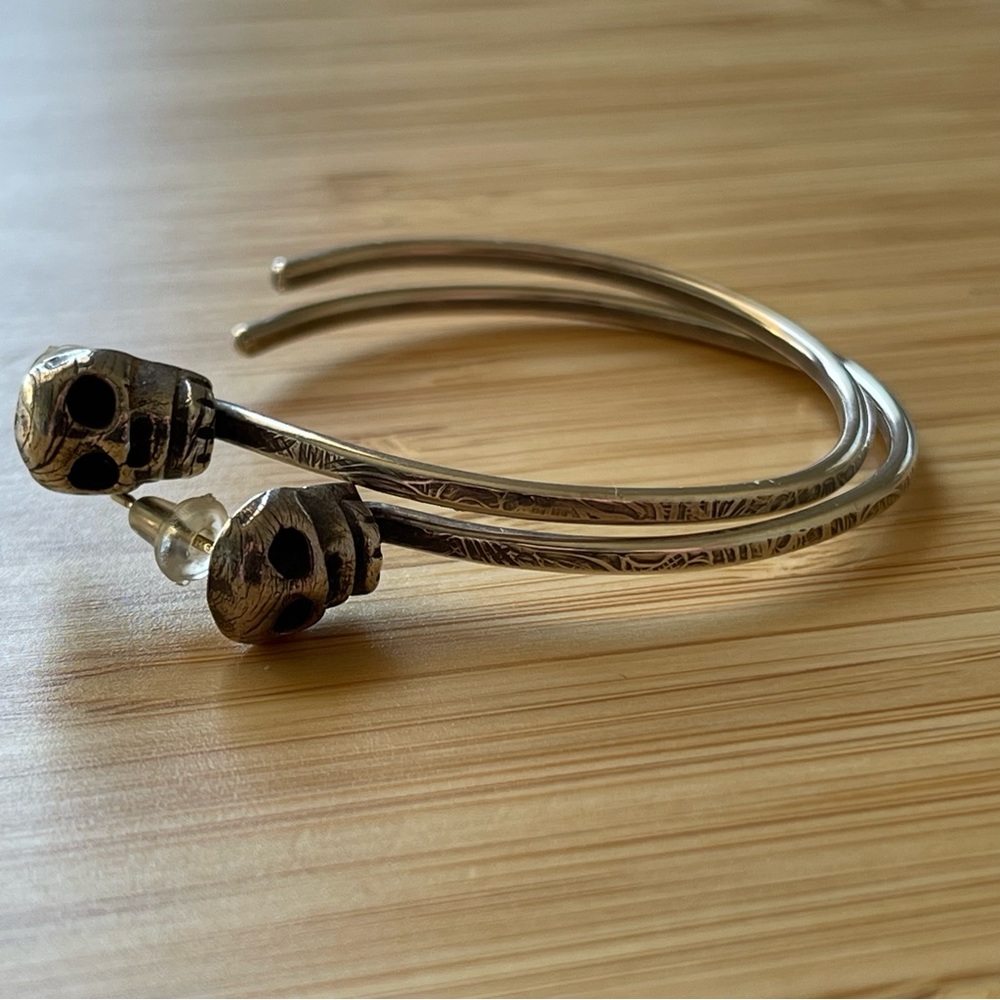 Skull Stud Hoop Earrings Sterling Silver 2” - Picture 6 of 8
